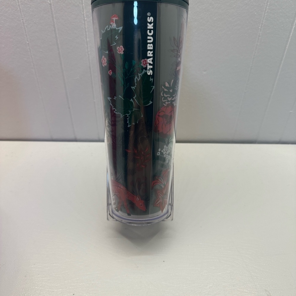 Starbucks 2022 Holiday Enchanted Forest Cold Cup 24oz Green With Green Straw